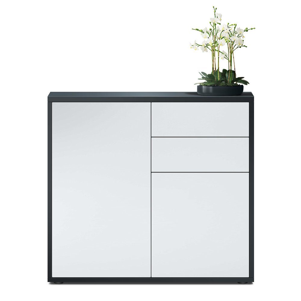 Vladon Kommode Ben (Kommode, mit 2 Türen und 2 Schubladen), Schwarz matt/Weiß matt (79 x 74 x 36 cm)