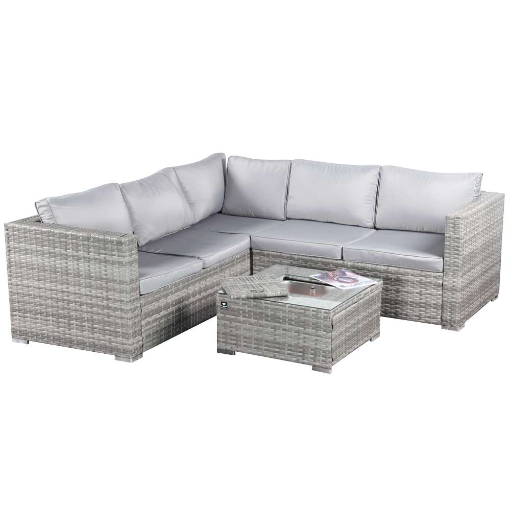 BIXENTE Polyrattan Garten-Lounge 5-Sitzer mit Tisch, Auflagen und Eisfach