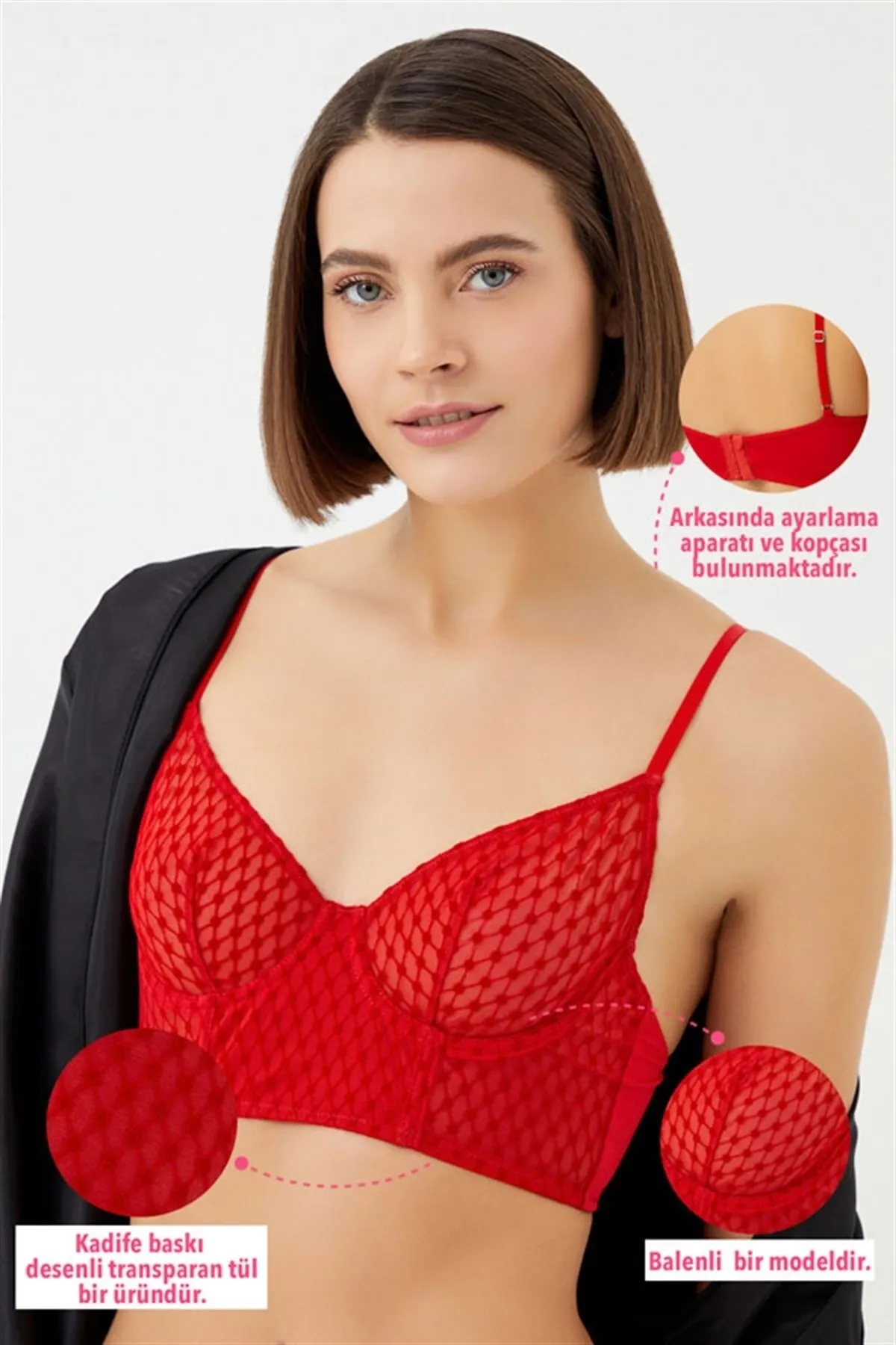 Cottonhill  Roter, gepunkteter, verstellbarer Bügel-Bralette-BH aus Tüll mit Bügel für Damen