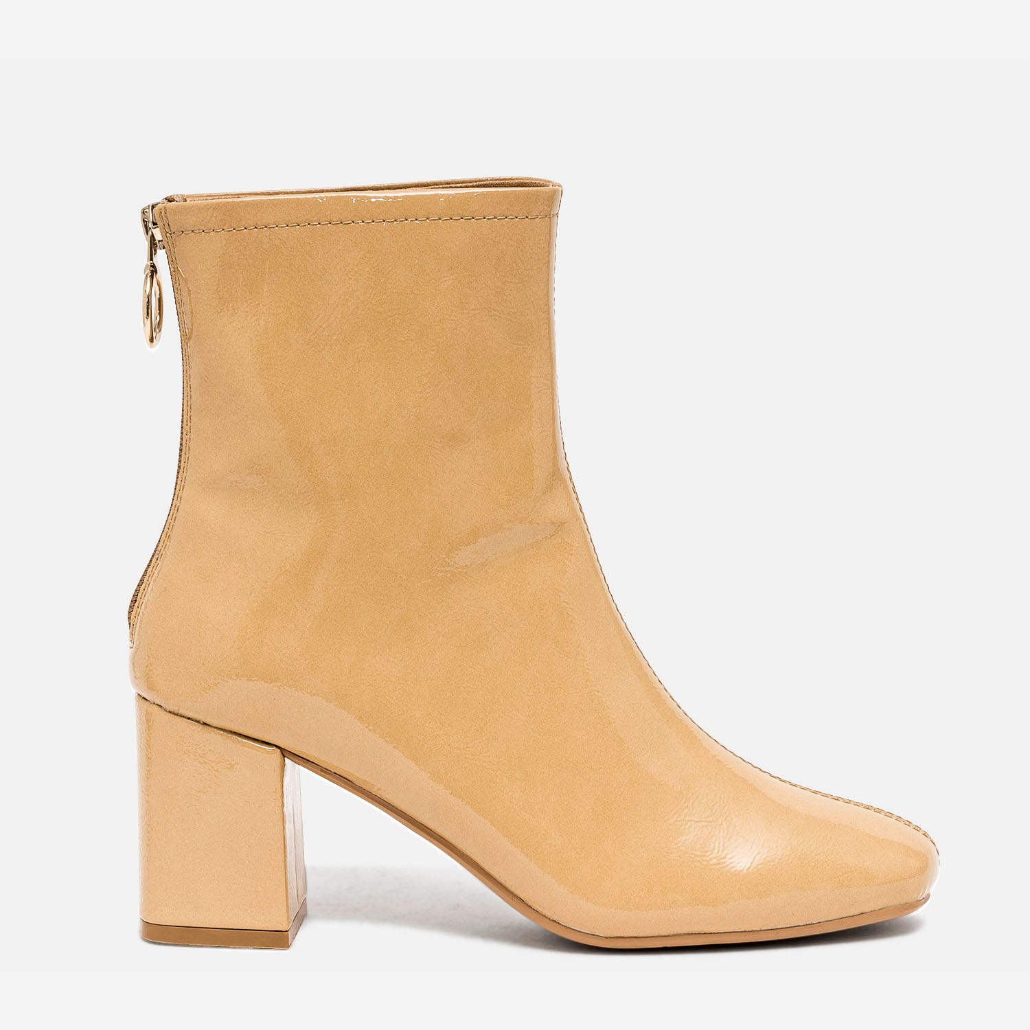 Boots camel verni à zip arrière