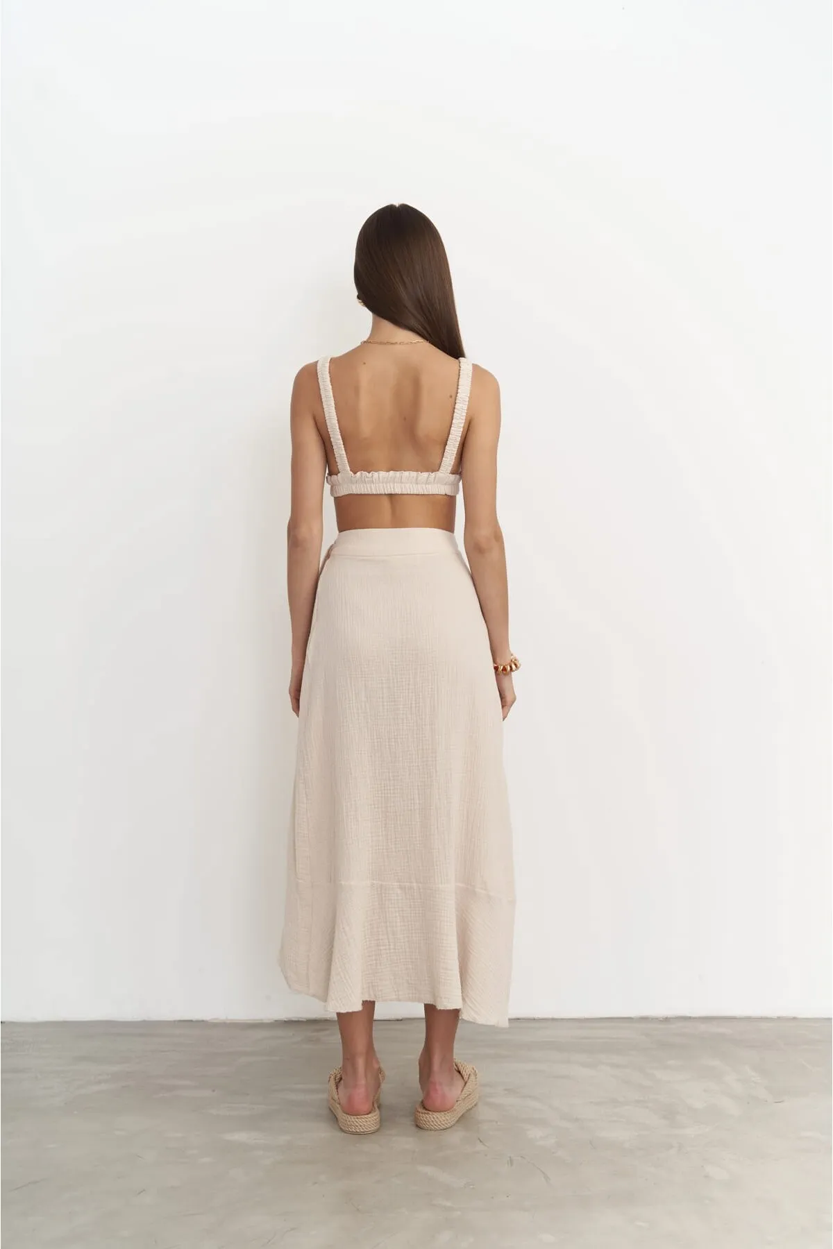 BOHEMAİ  Adelina Dunkelbeiges Musselin-Crop-Rock-Set