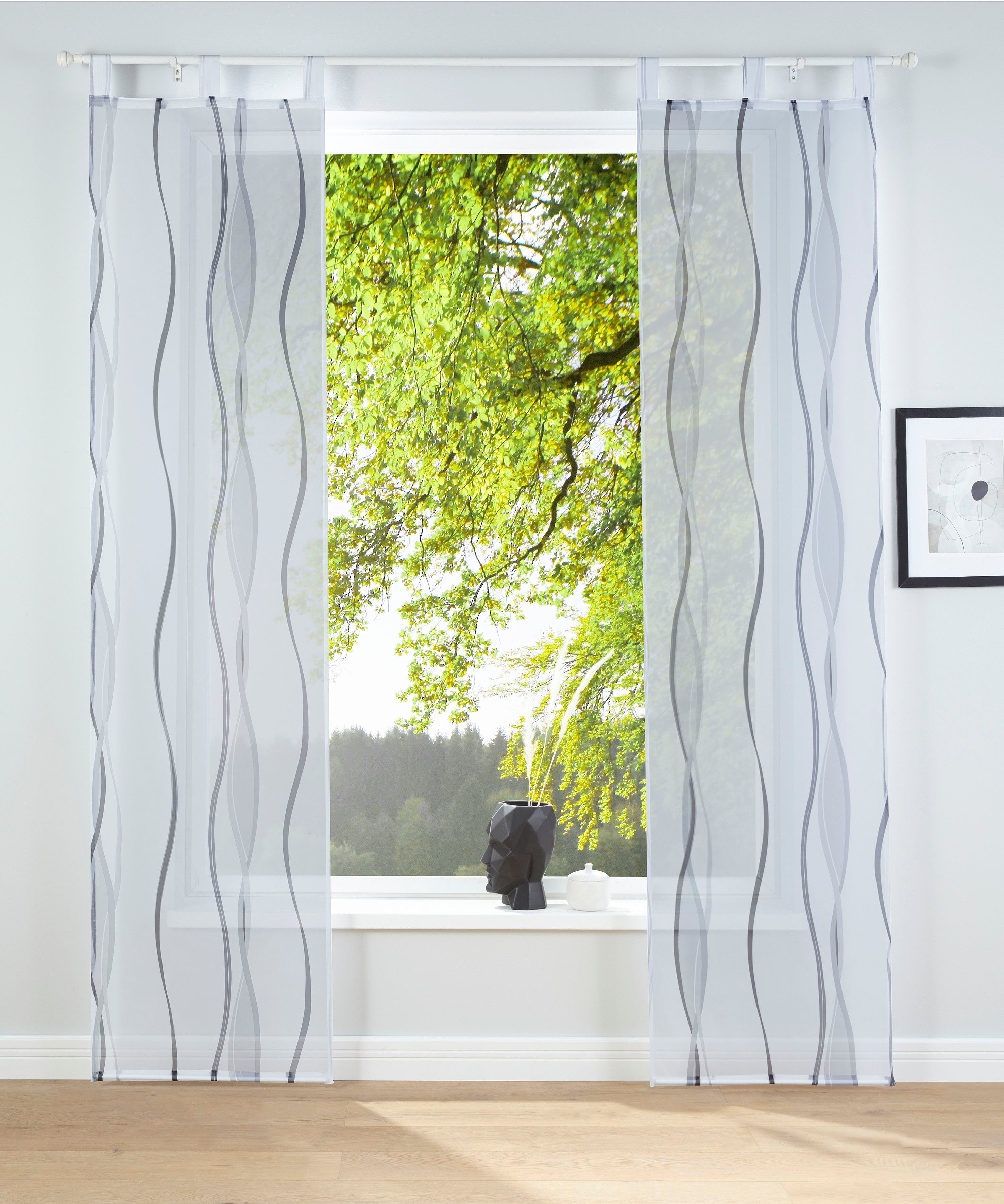 Schiebegardine Dimona, my home, Schlaufen (2 St), transparent, Voile, 2er-Set, Fertiggardine, inkl. Beschwerungsstange, transparent, Wellen