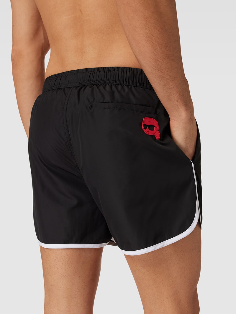 Badehose mit Logo-Print Modell 'IKONIK' in schwarz
