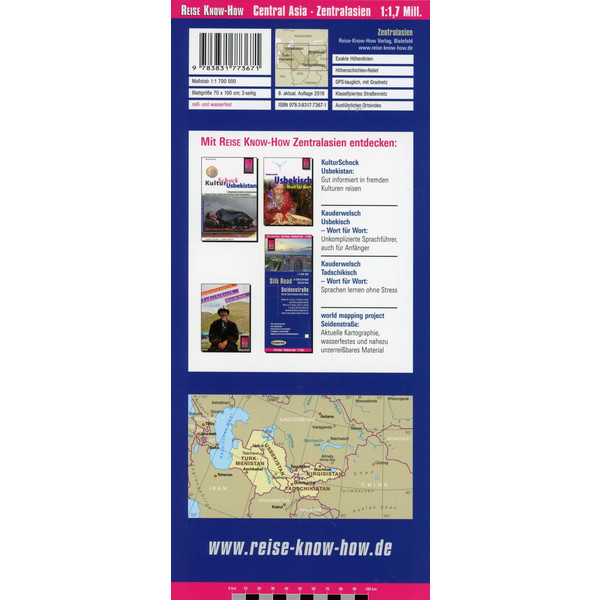 Reise Know-How Landkarte Zentralasien / Central Asia (1:1700.000) : Usbekistan, Kirgisistan, Turkmenistan und Tadschikistan - Straßenkarte