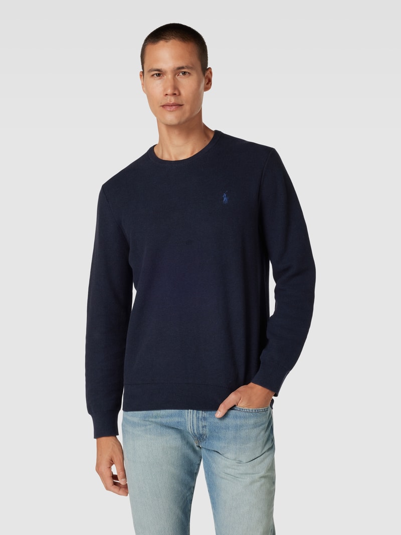 Strickpullover mit Logo-Stitching in marineblau