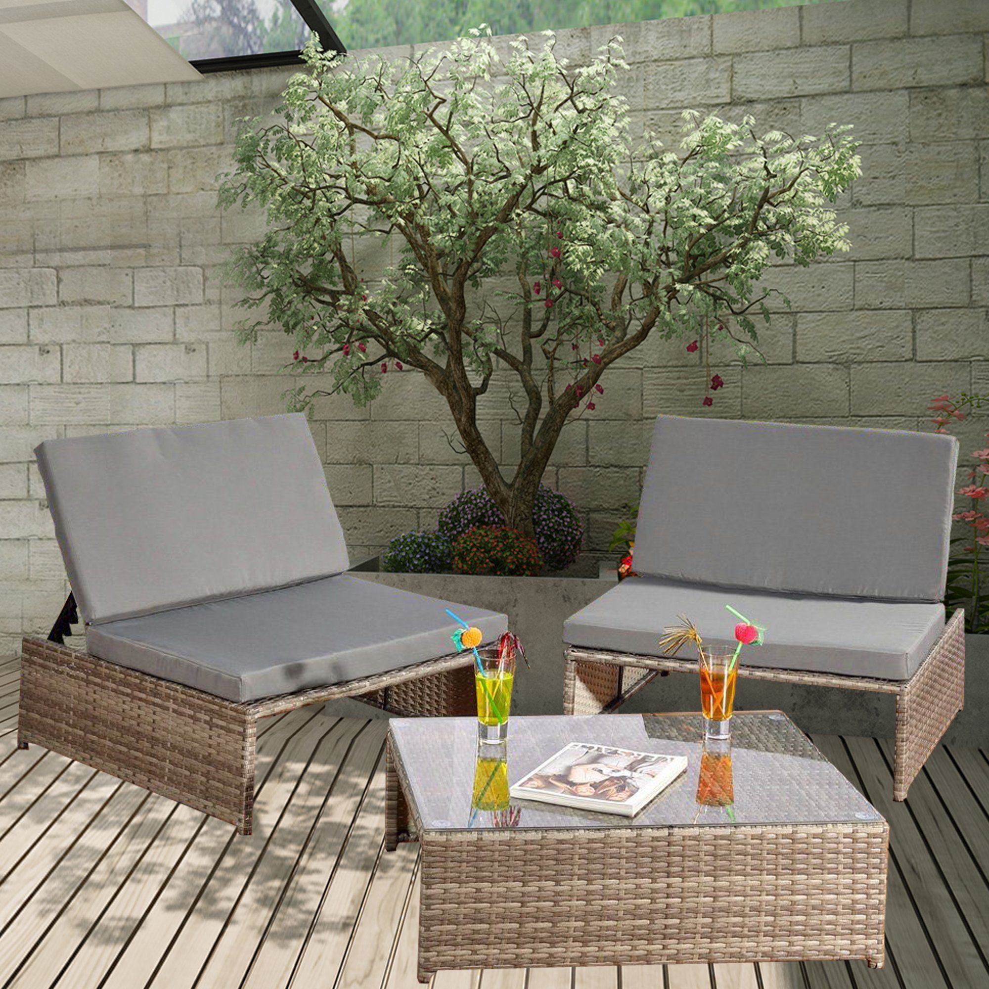 Melko Gartenlounge-Set Gartenset Lounge aus Polyrattan ver. Farben Sitzgruppe 2 Sessel Tisch, (Stück), Wasserabweisend