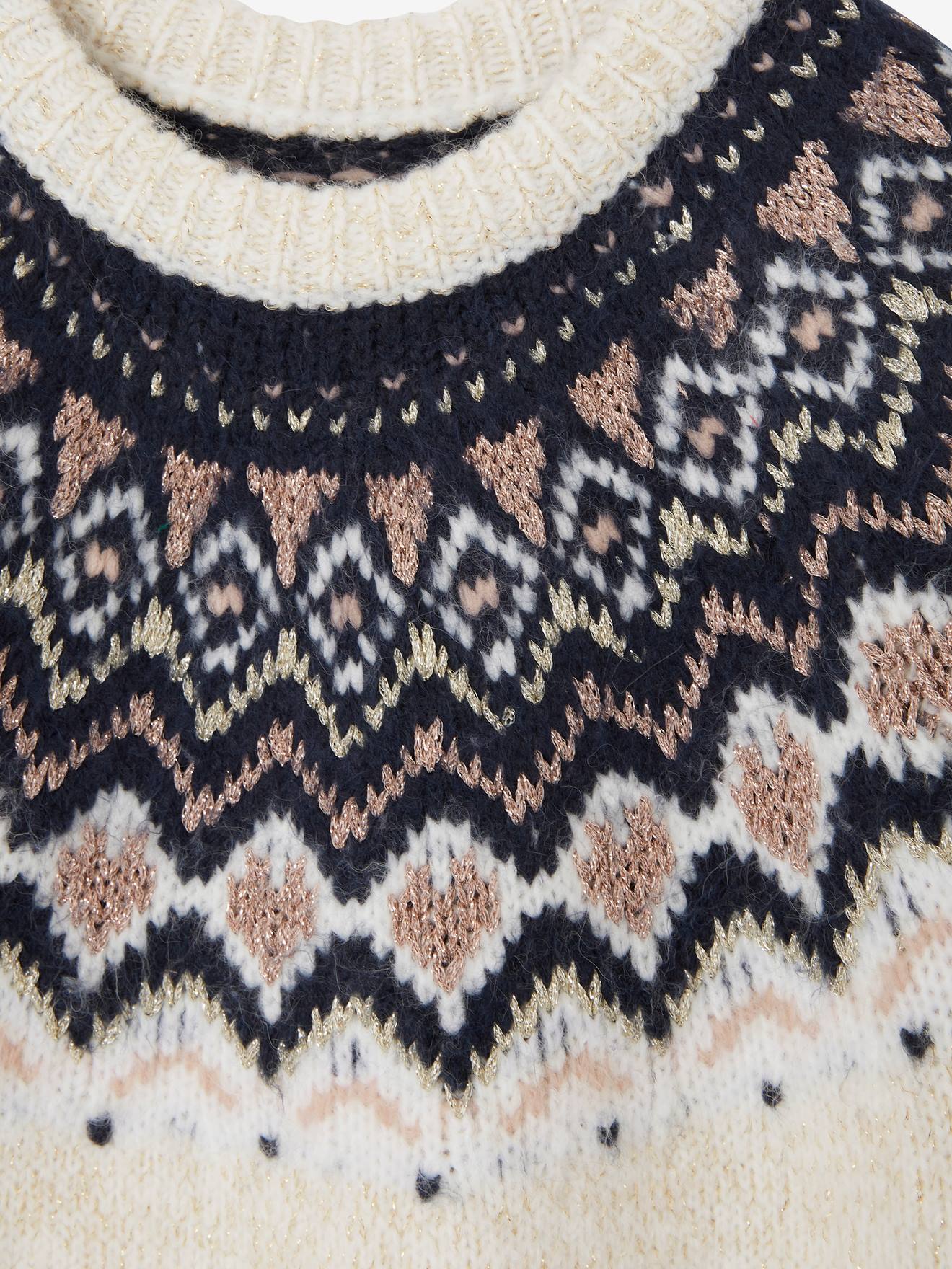 Robe jacquard fille en tricot irisé ecru