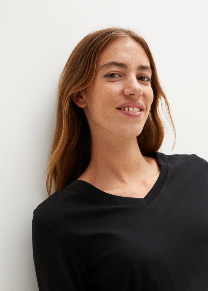 Essential Langarmshirt mit V-Ausschnitt, seamless