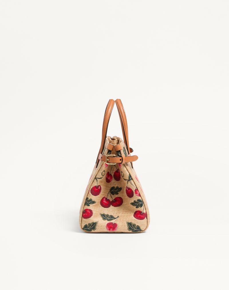 Valentino Garavani Antibes lille jacquard raffia indkøbstaske med kirsebærmotiv