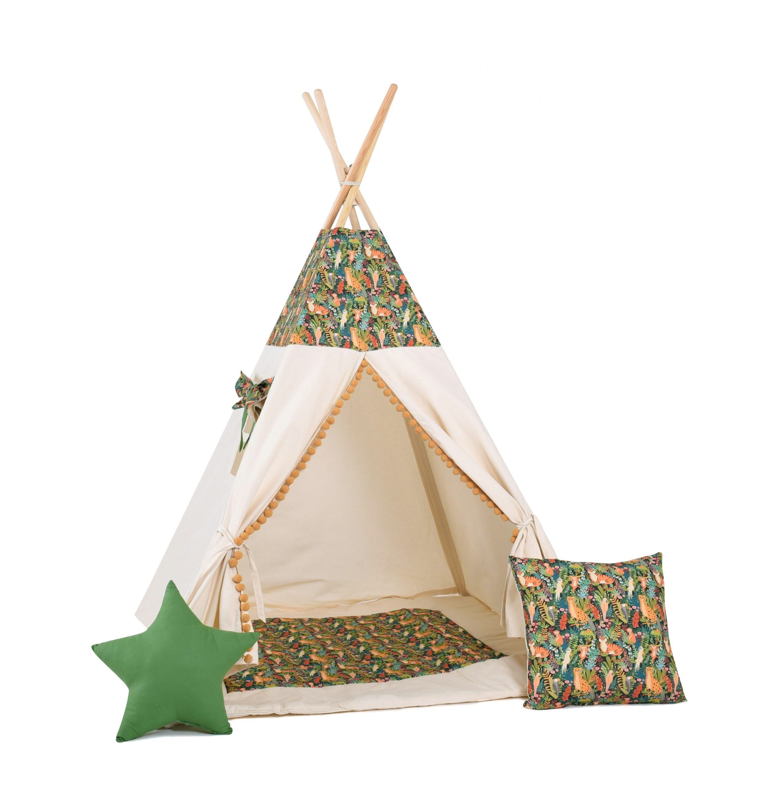 Rainbow Kids Tipi-Zelt Dschungel, Personen: 2 (mit kleinem Zubehör, 4 tlg., mit 2 Kissen und Matte)