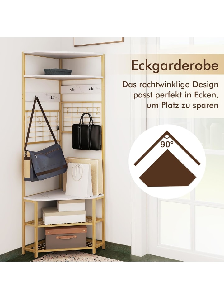 COSTWAY 180CM Garderobenständer Eck in Gold günstig kaufen onesize