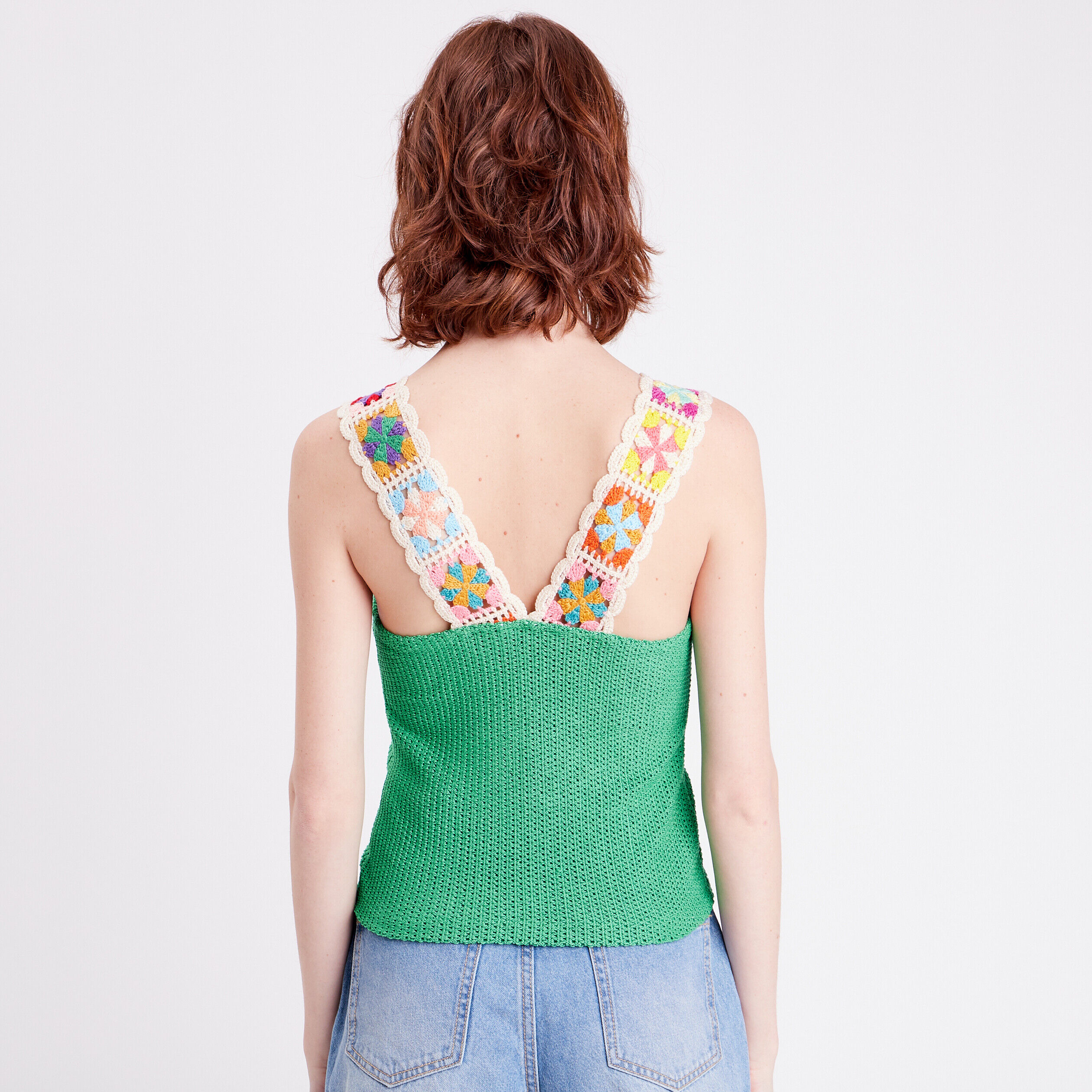 Débardeur bretelles en crochet vert femme | Cache Cache