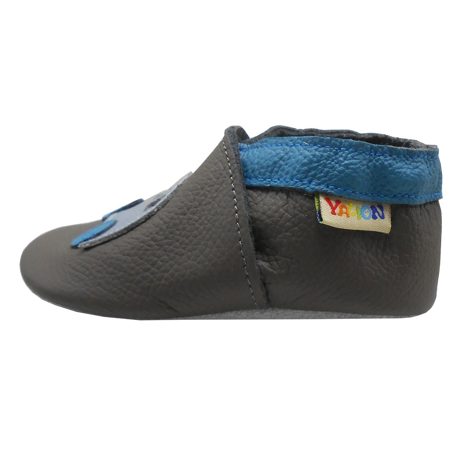 Yalion Weiche Leder Lauflernschuhe Hausschuhe Lederpuschen Auto Dunkelblau Krabbelschuh