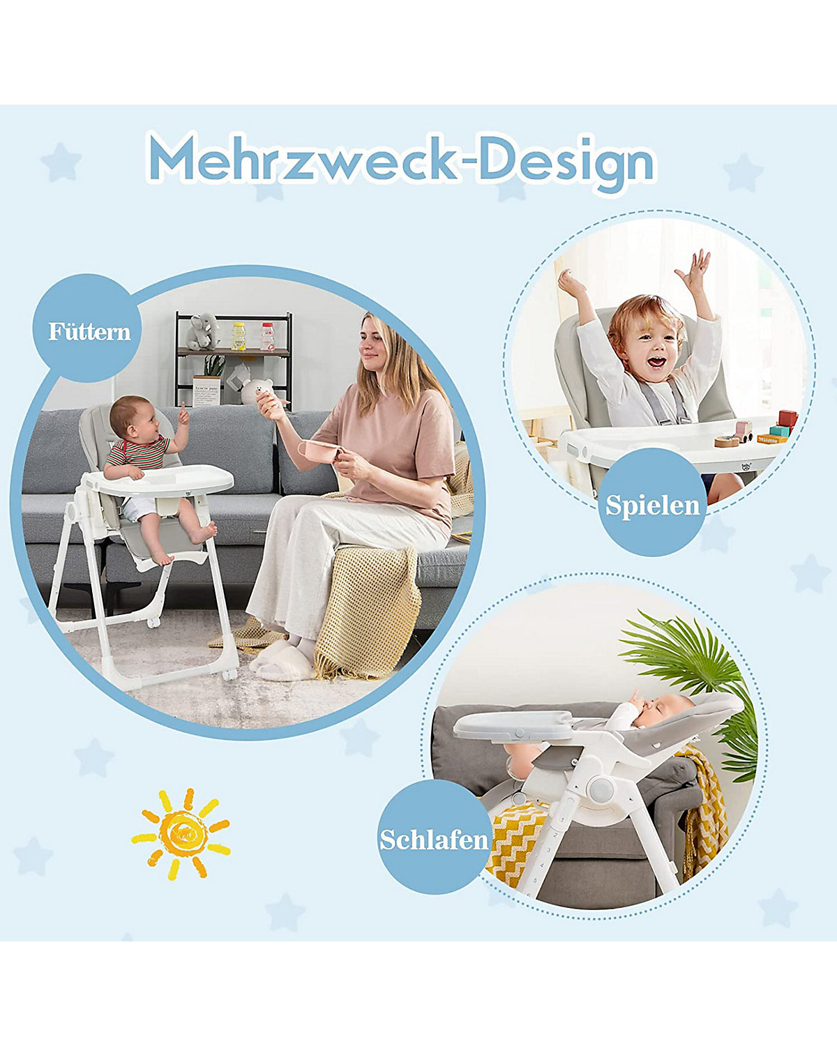 Hochstuhl schnell klappbar höhenverstellbar 6-36 Monate