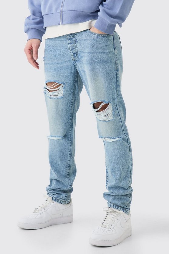 Hellblaue Slim-Fit Jeans mit Rissen
