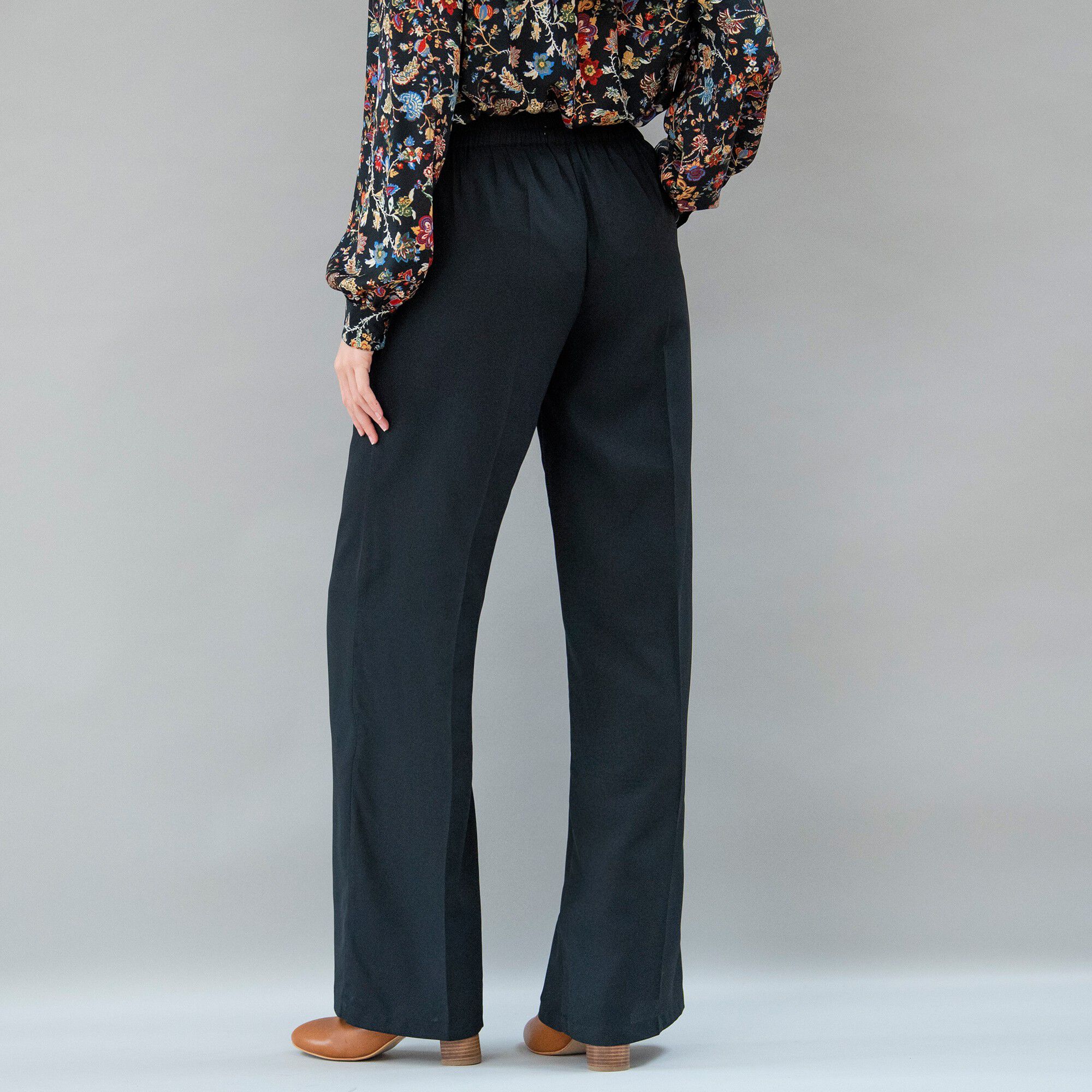 Pantalon large fluide, taille ceinturée, uni