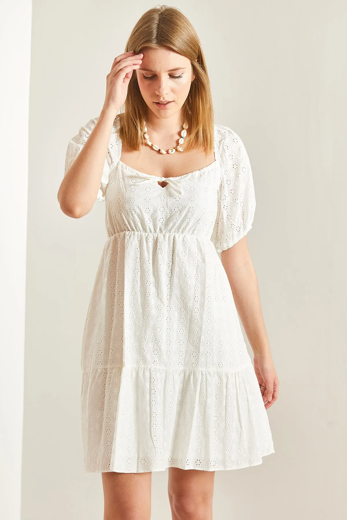 Bianco Lucci  Damenkleid aus Muschelstoff mit Kragenbindung