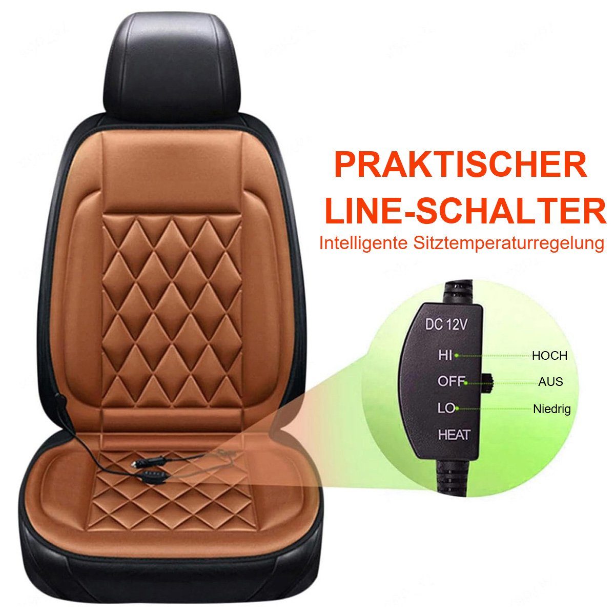 Yoyaxi Thermositzkissen 12V beheiztes Autokissen, schnell aufheizende Autositzheizung, Rutschfester universeller beheizter Sitzbezug für LKW
