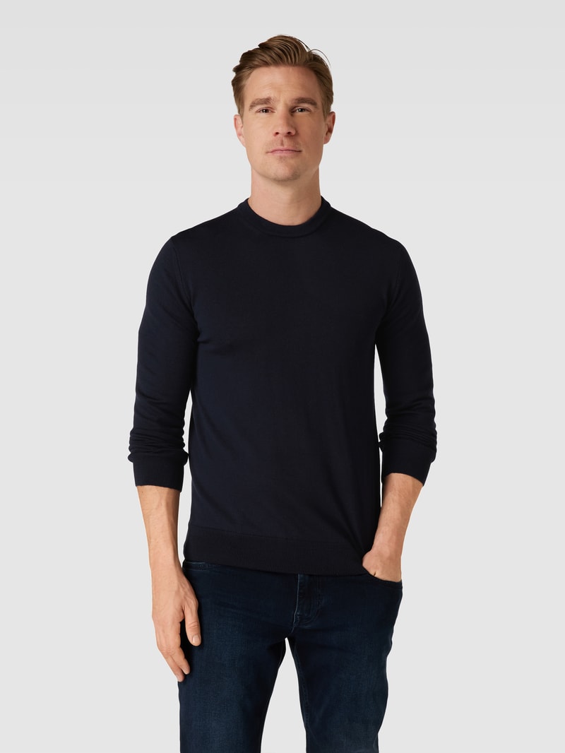 Strickpullover mit Label-Stitching in marineblau