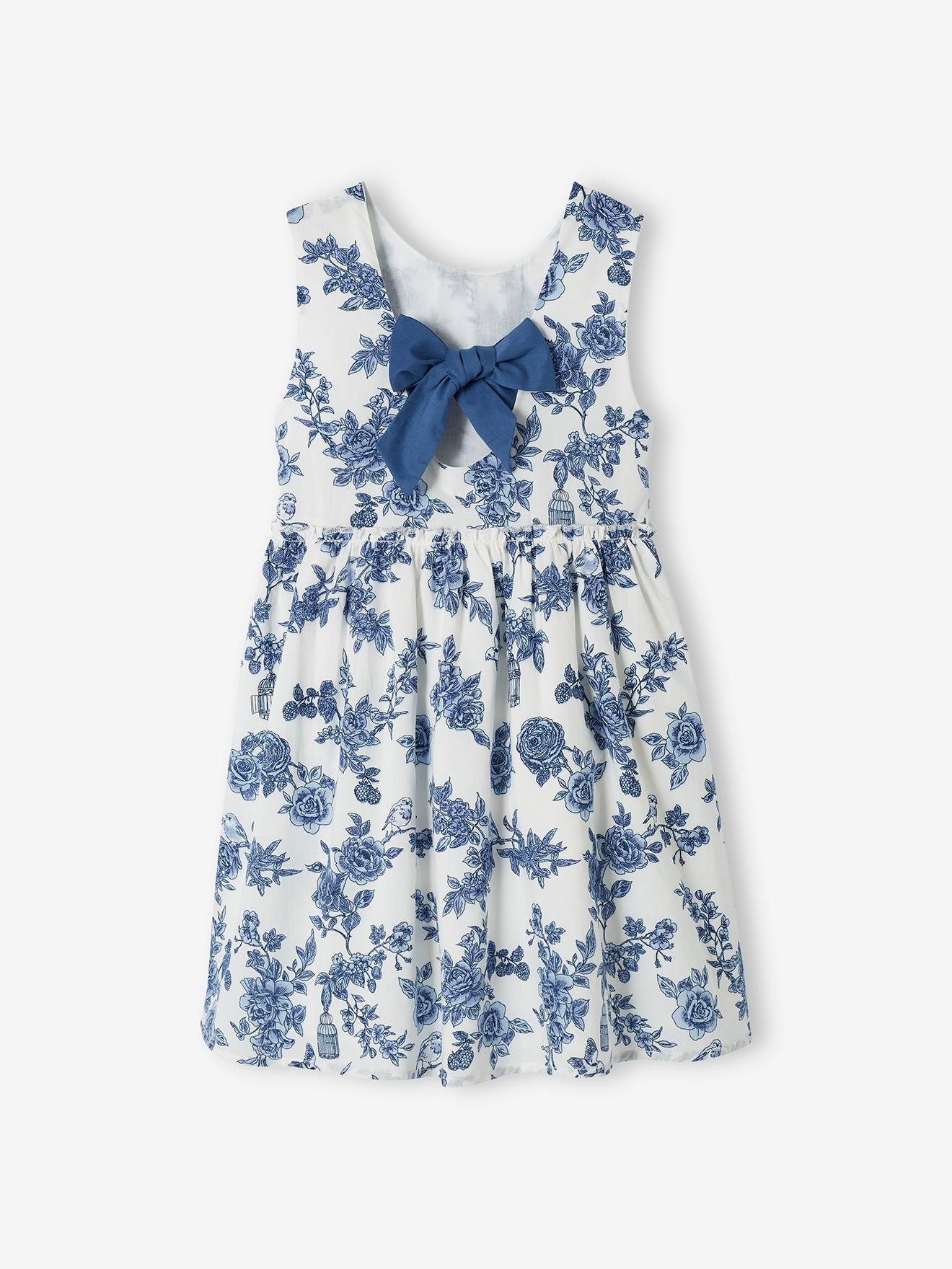 Vertbaudet Mädchen Festkleid, Blumen und Schleife hinten - wollweiß