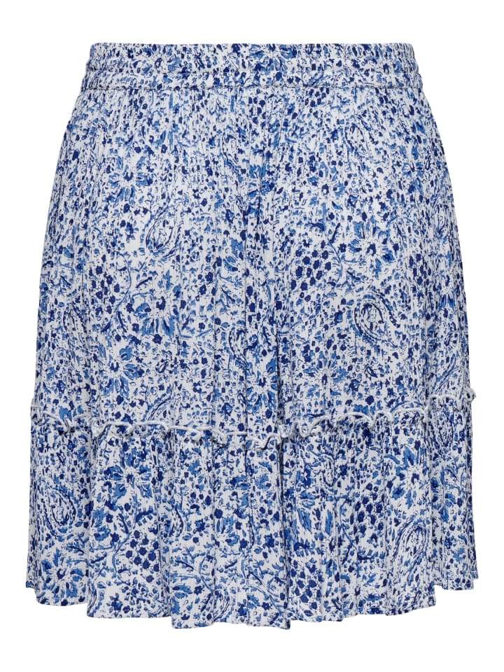 ONLY Gemusterter Mini-Rock mit Rüschen und Kordelzug in Blau günstig kaufen M