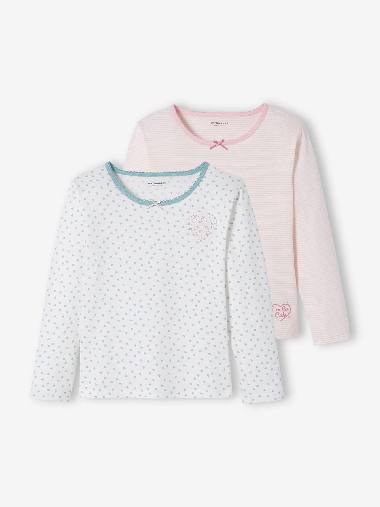 Lot de 2 T-shirts coeurs manches longues fille lot ivoire
