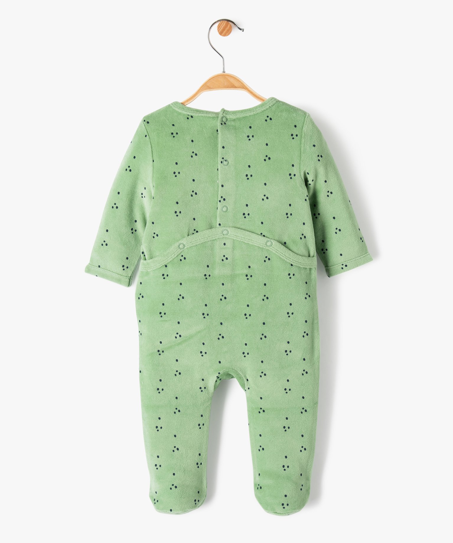 Pyjama bébé en velours imprimé dino avec ouverture pont-dos vert | GEMO