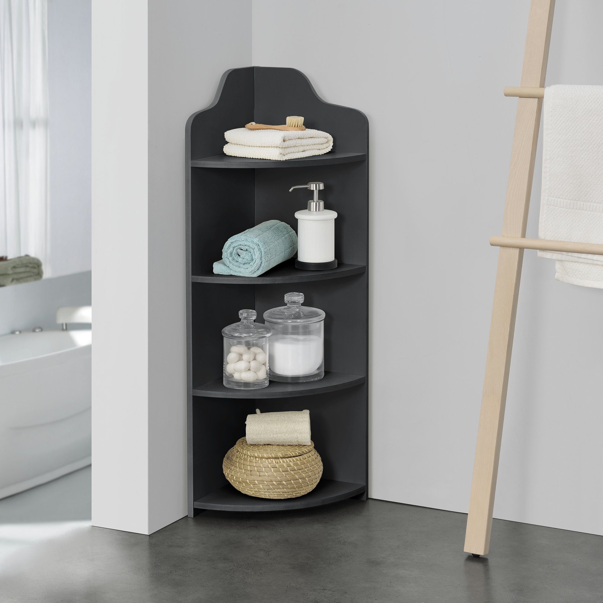 en.casa Eckregal, Bjurholm Winkelregal Badregal mit 4 Ablagen Standregal dunkelgrau