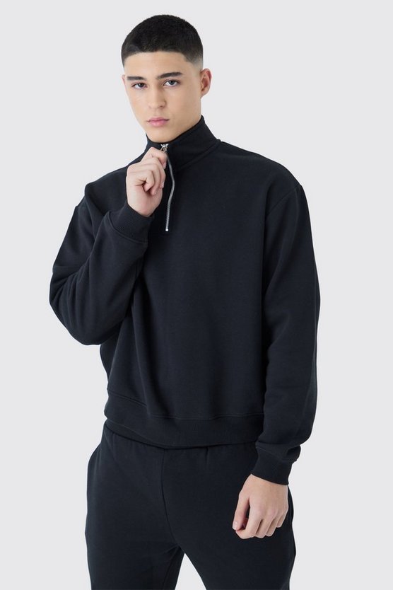 Kastiger Oversize Sweatshirt-Trainingsanzug mit 1/4 Reißverschluss