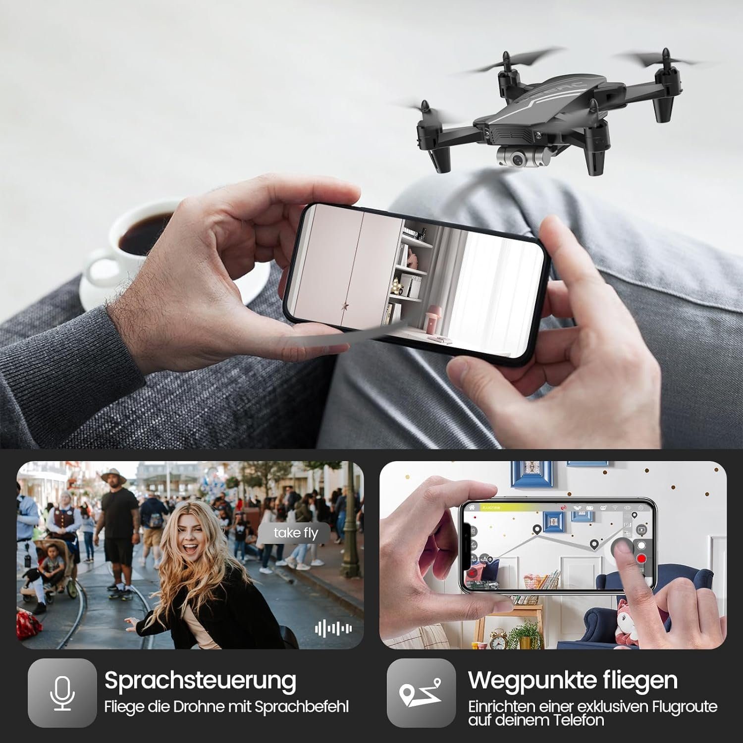 DEERC Drohne (720p, Faltbar RC Quadcopter mit FPV Live Übertragung,lange Gestensteuerung)
