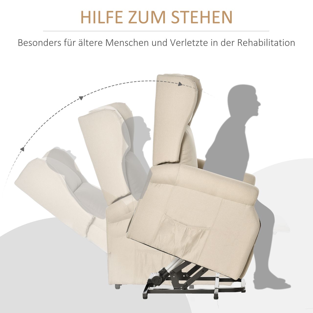 HOMCOM Aufstehsessel Fernsehsessel mit Aufstehhilfe elektrisch Liegefunktion Leinen Creme 72,5 x 94 x 109cm