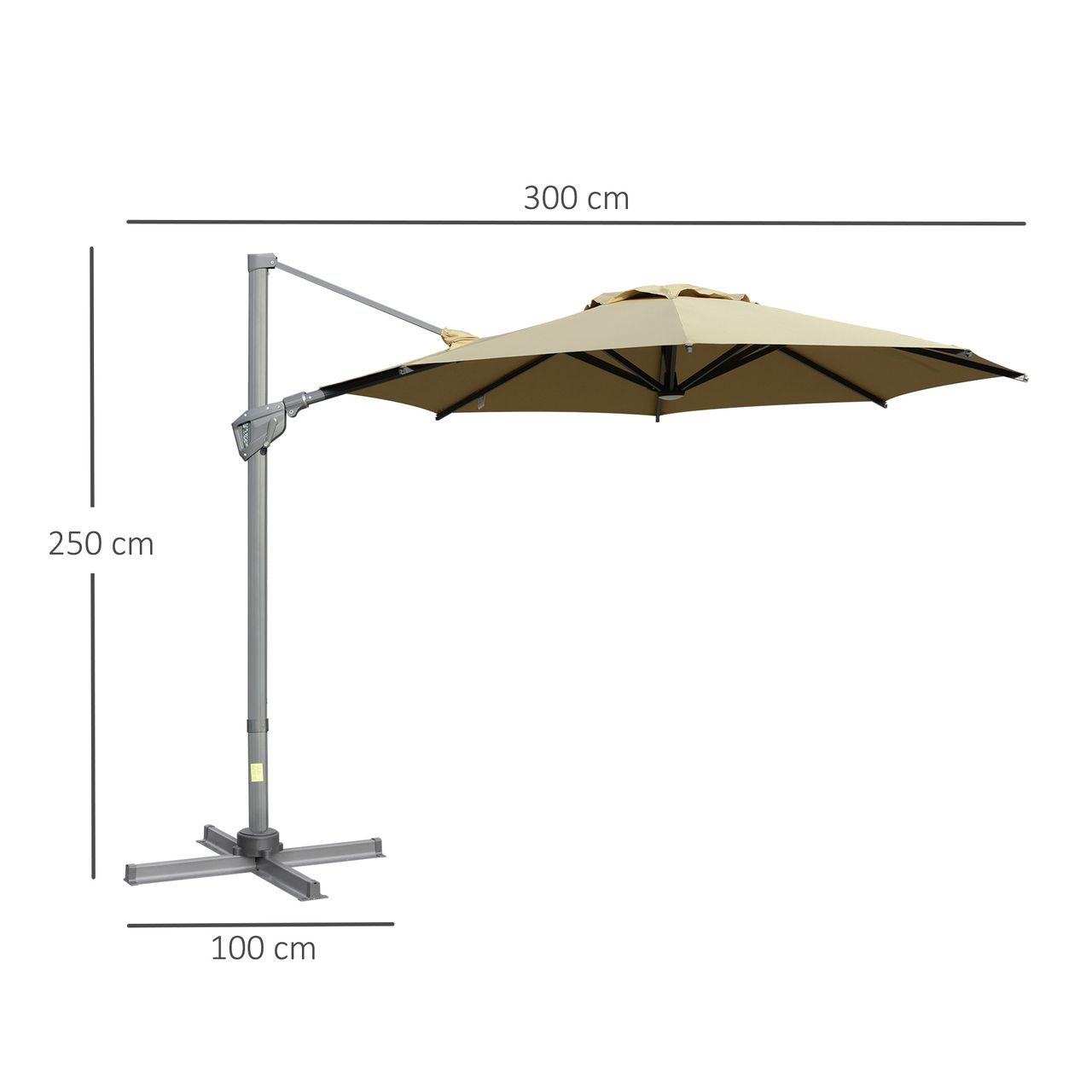 Outsunny Sonnenschirm Ø298 cm Kurbelschirm Ampelschirm Winkel verstellbar Khaki