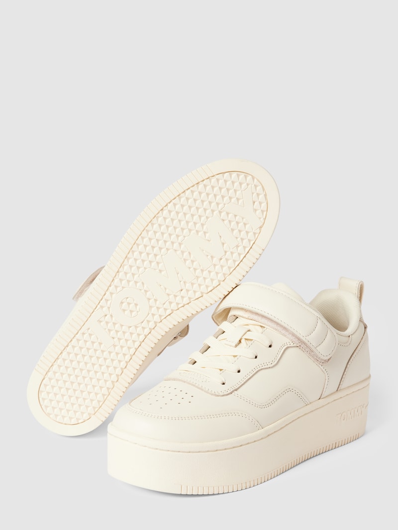 Plateau-Sneaker aus Leder mit Label-Details Modell 'VELCRO' in beige