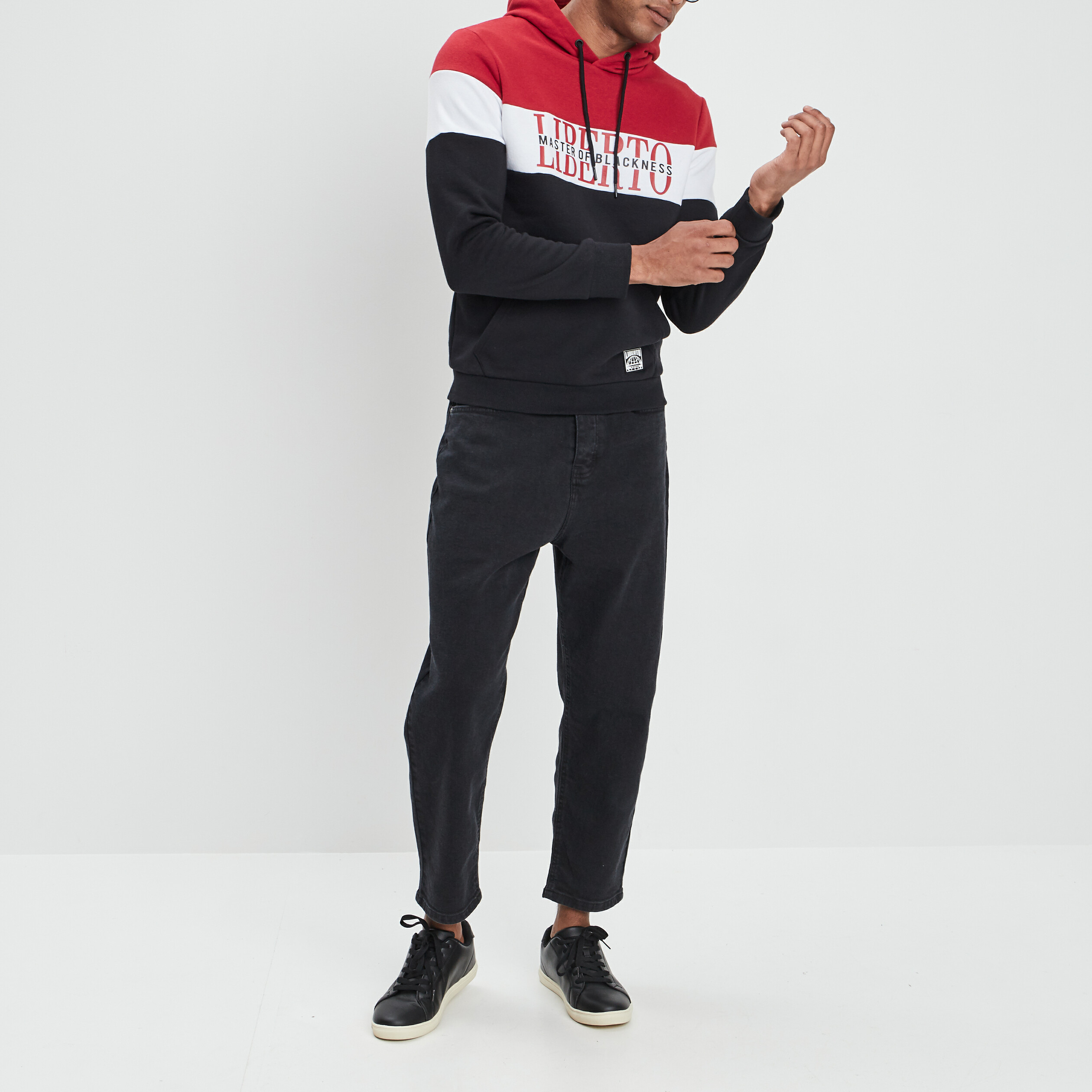 Sweat tricolor à capuche hoodie rouge foncé homme | La Halle