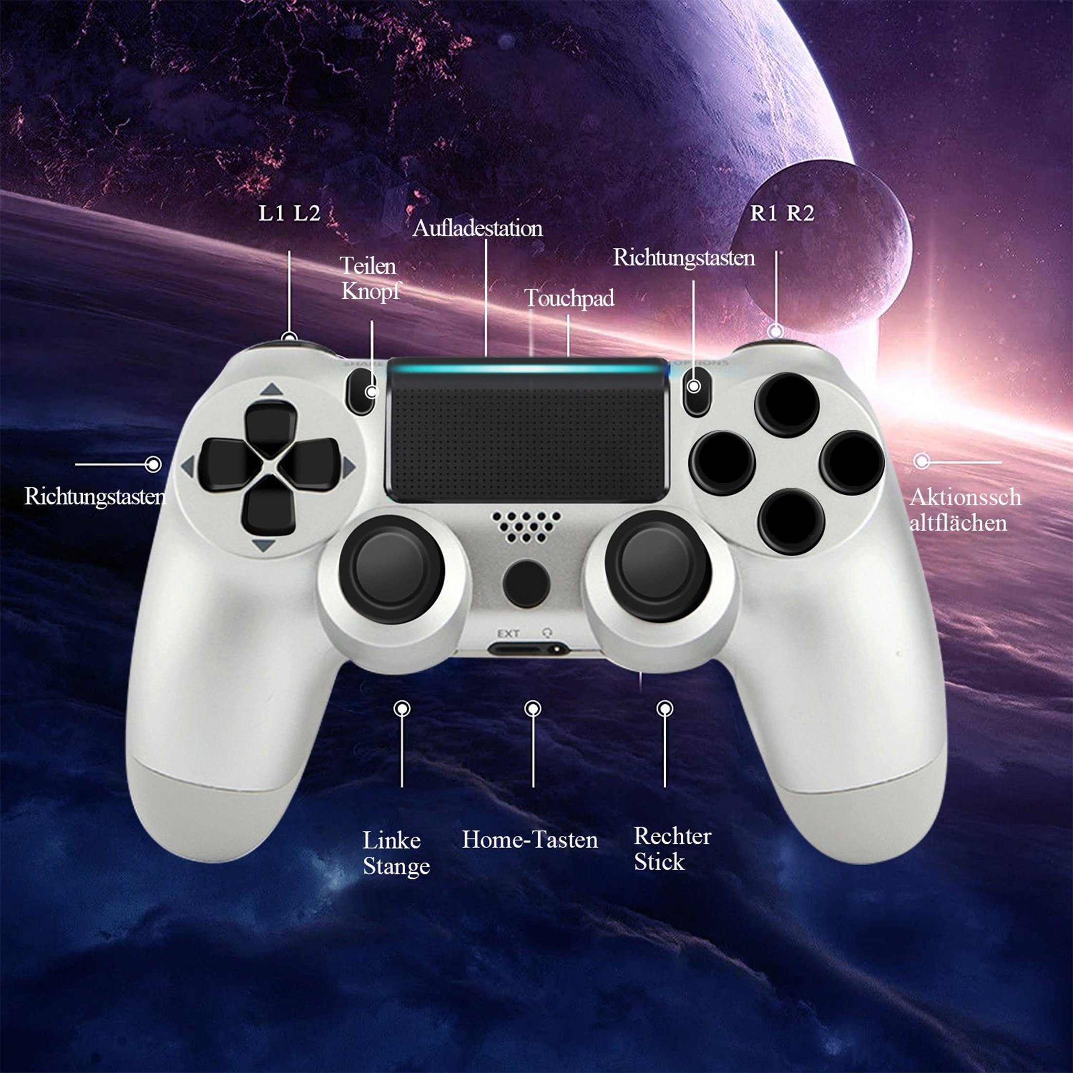 KINSI Wireless Gamepad, Controller, für PS4, Bluetooth PlayStation 4-Controller