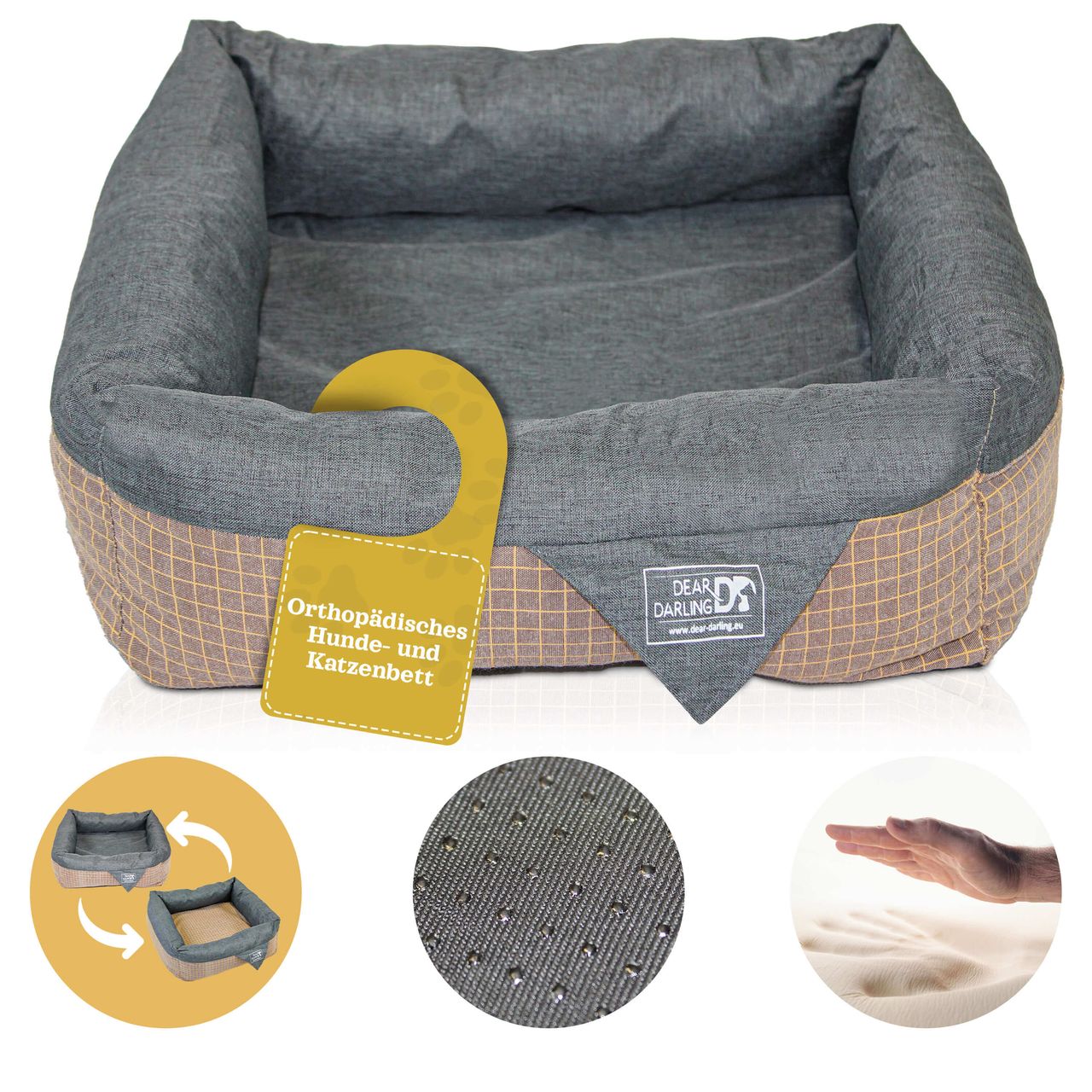 Dear Darling DD-06 Luxus Hundebett Braun Anthrazit Gr. M 60x60cm Memoryschaum Matratze