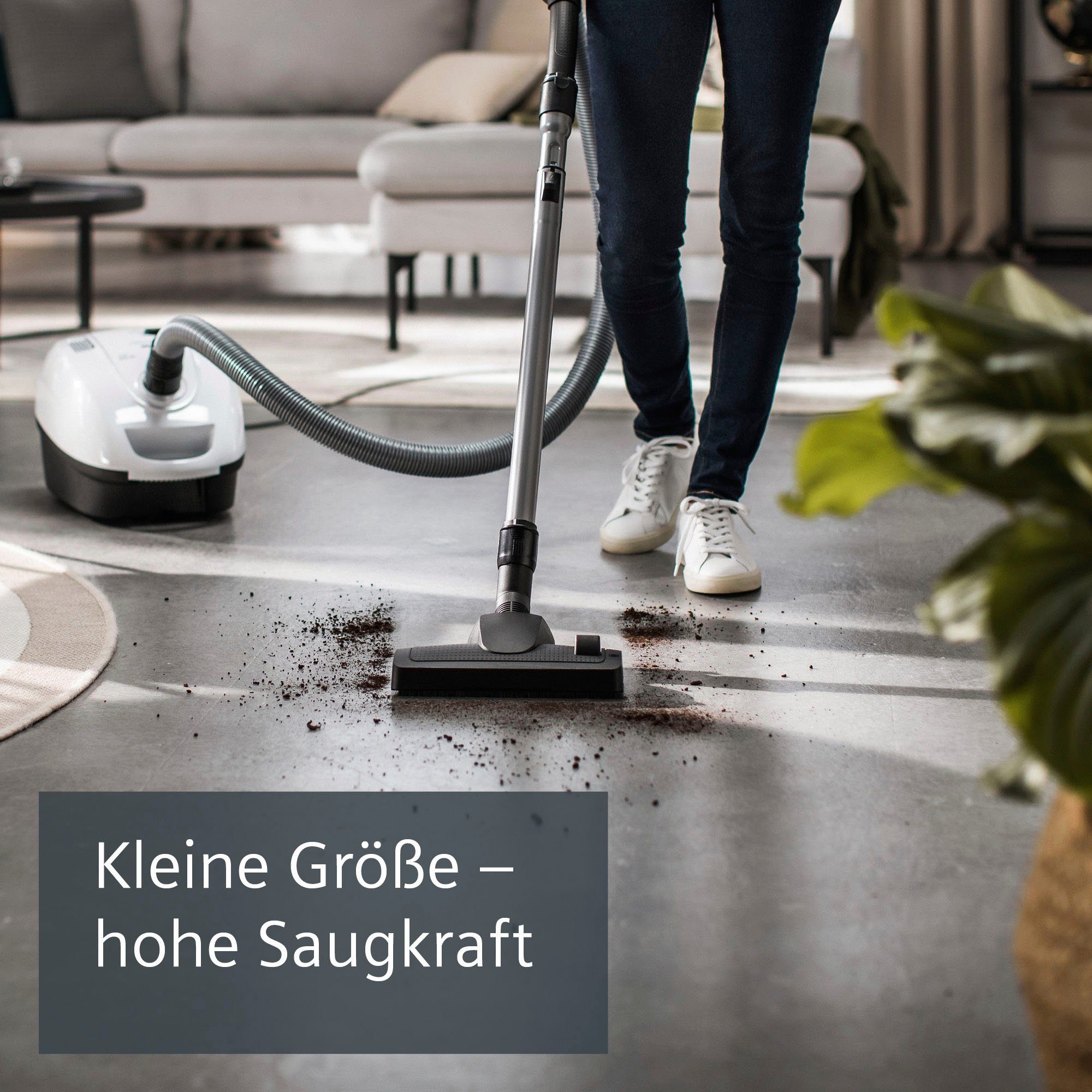 SIEMENS Bodenstaubsauger VSP3T212, 900 W, mit Beutel, weiß-schwarz, inkl. Turbobürste, Fugendüse und XXL-Polsterdüse