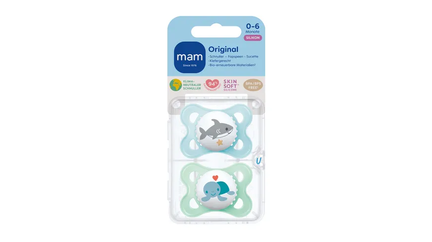 MAM Original Silikon, 0-6 Mon., 2 Stk, Hai/Schildkröte