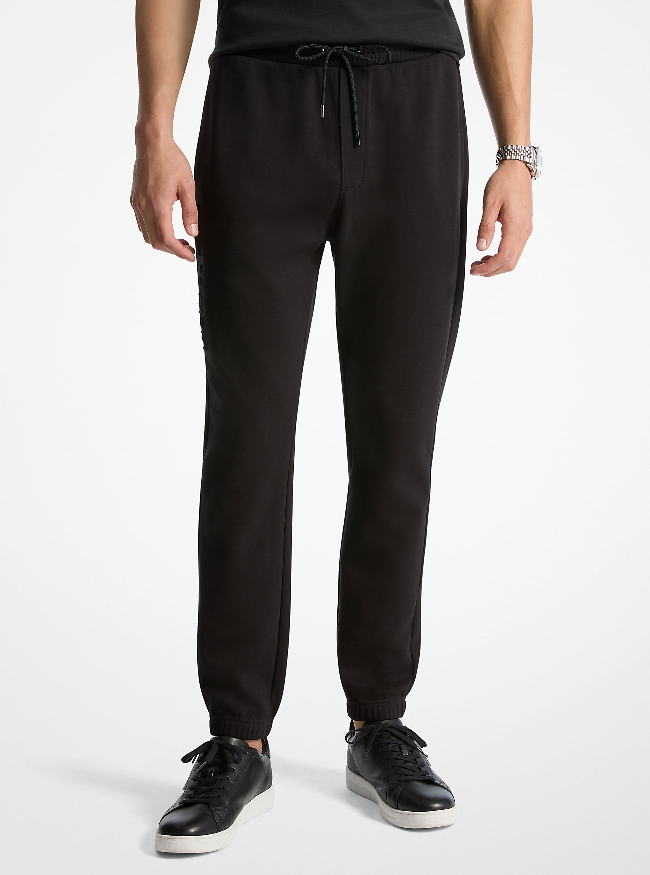 Logo Embossed Cotton Blend Joggers - BLACK