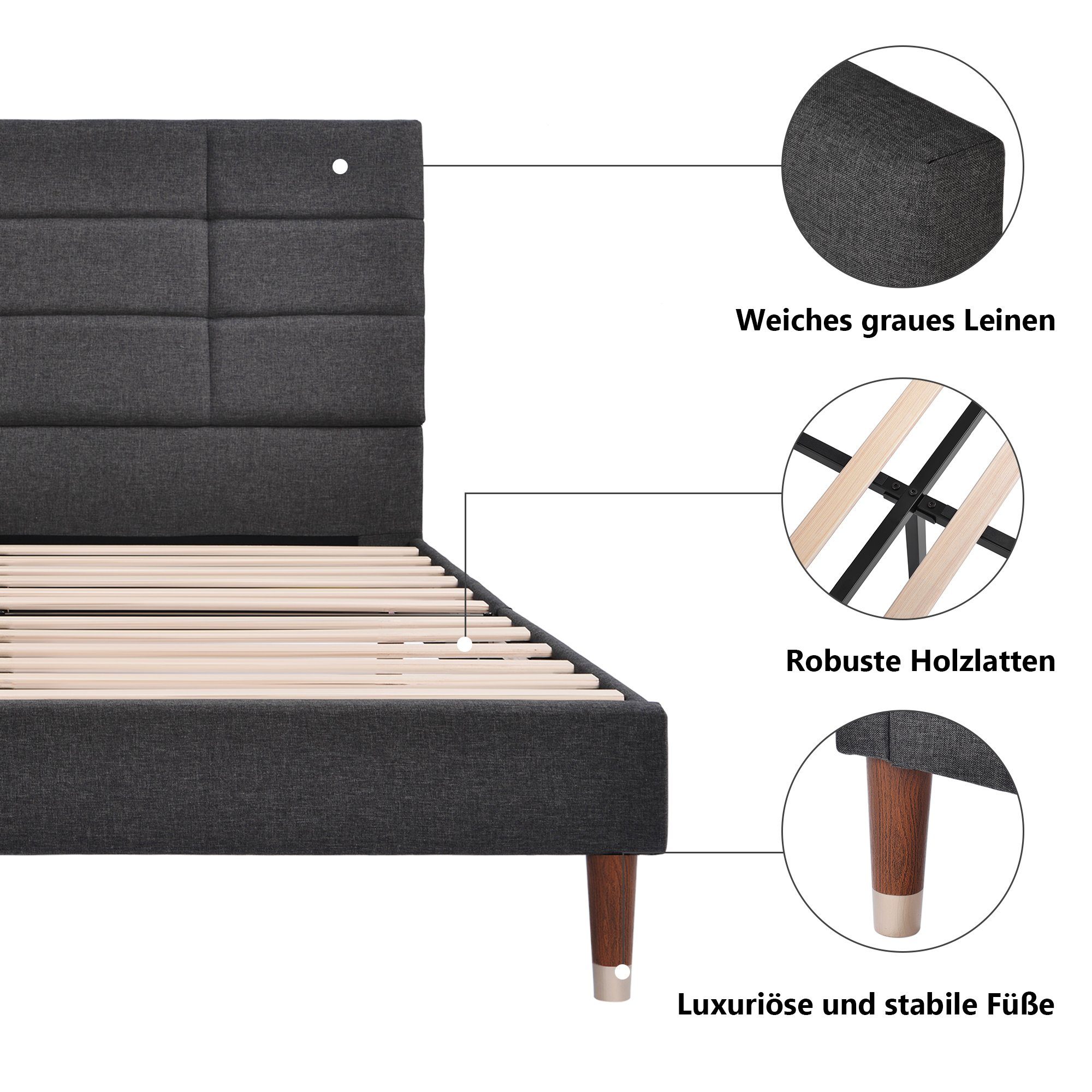 Flieks Polsterbett, Doppelbett Holzbett mit Lattenrost 140x200cm