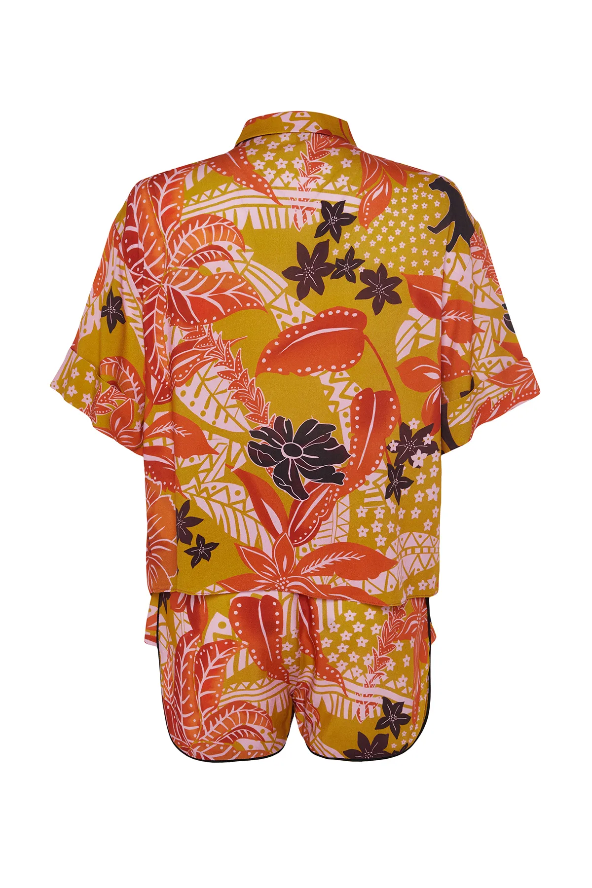 Trendyol Collection  Gewebtes Hemd-Shorts-Set mit tropischem Muster TBESS21AU0078