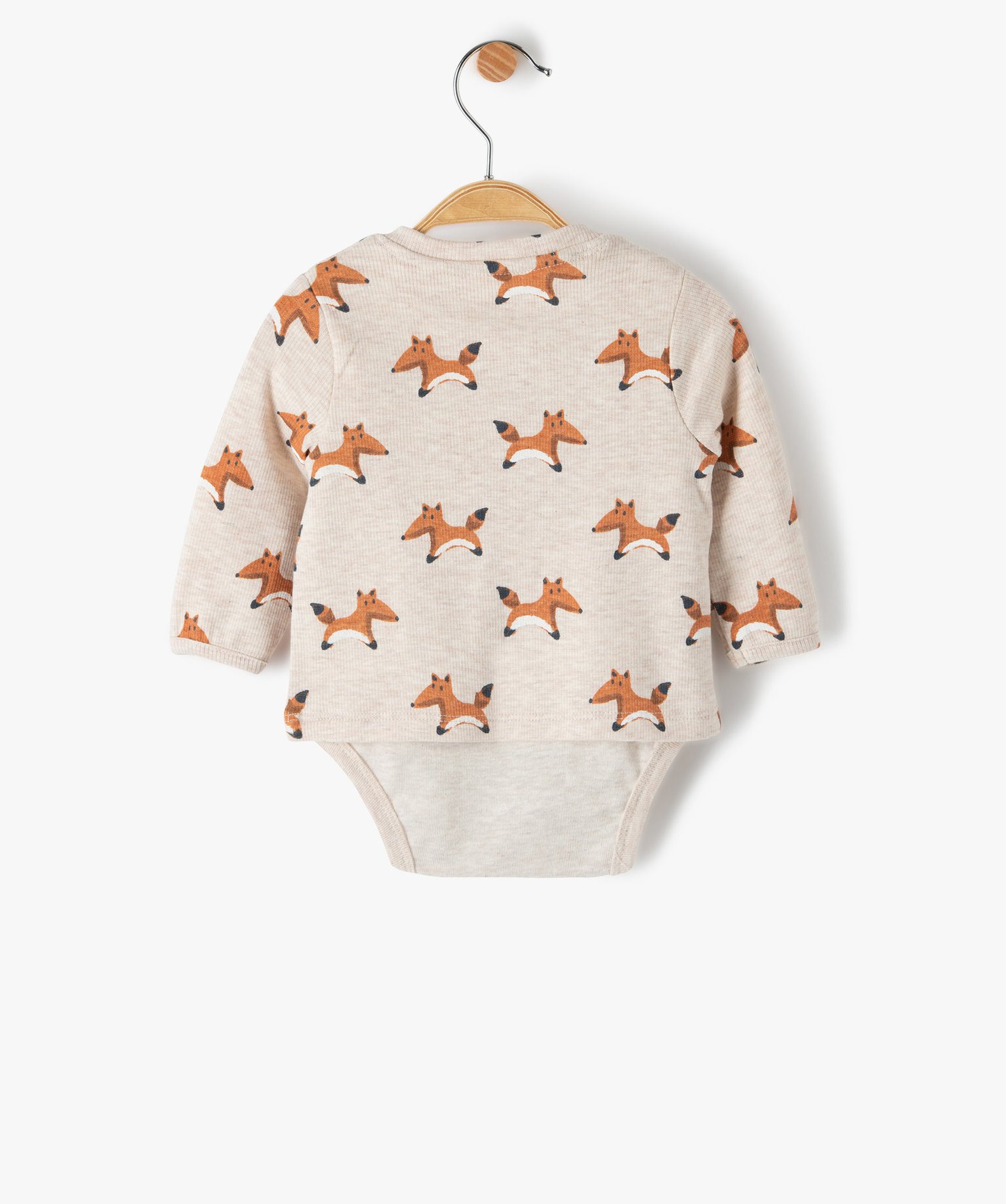 Body bébé à manches longues effet tee-shirt beige | GEMO