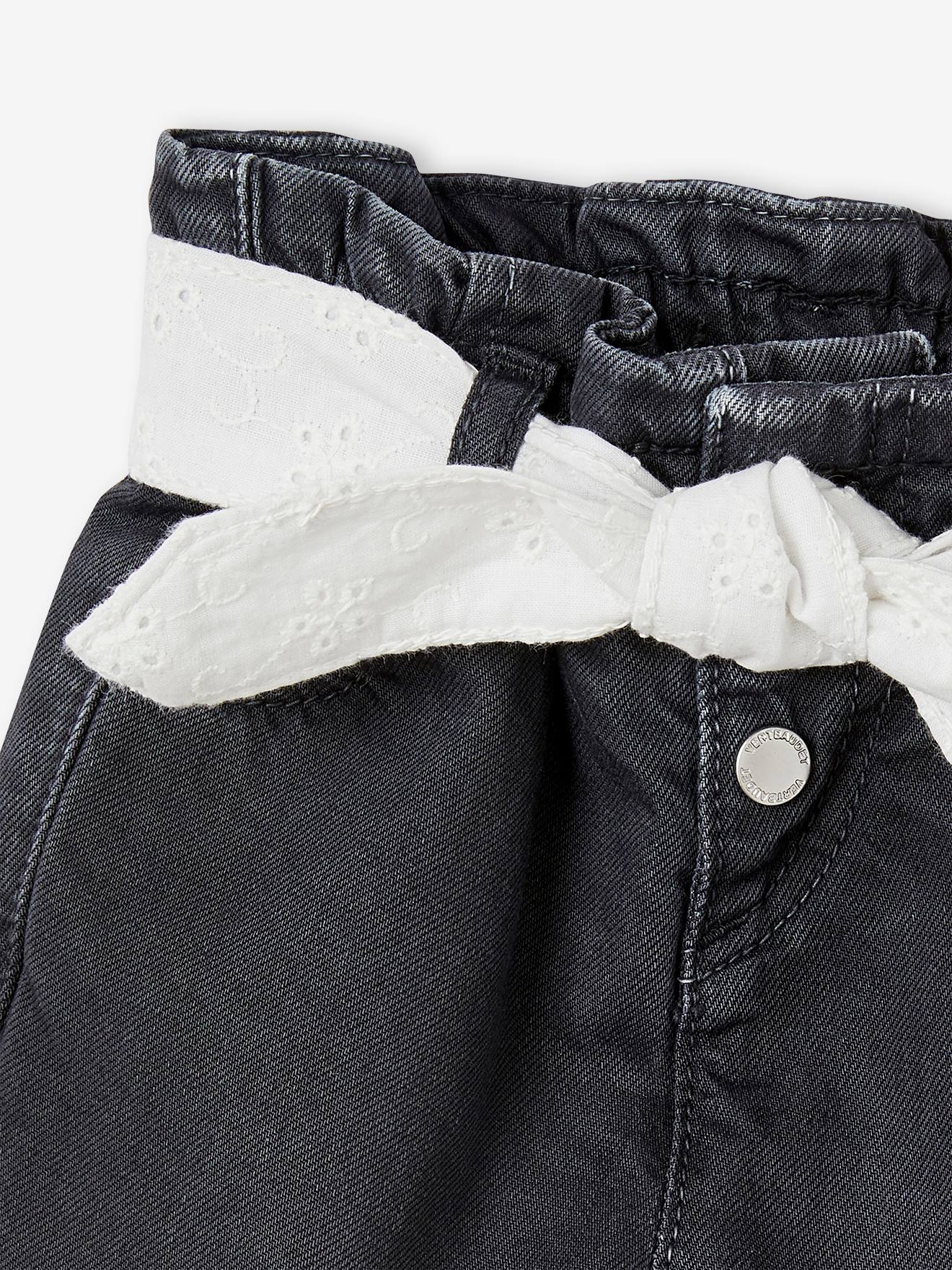 Jean bébé avec ceinture en broderie anglaise denim gris