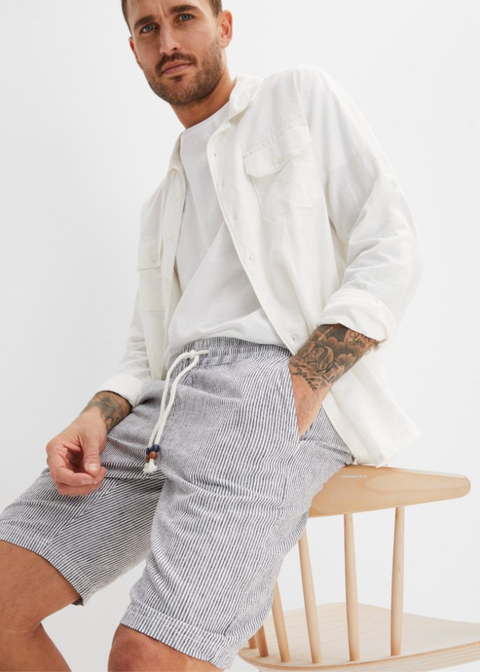 Bermuda mit Leinen, Regular Fit