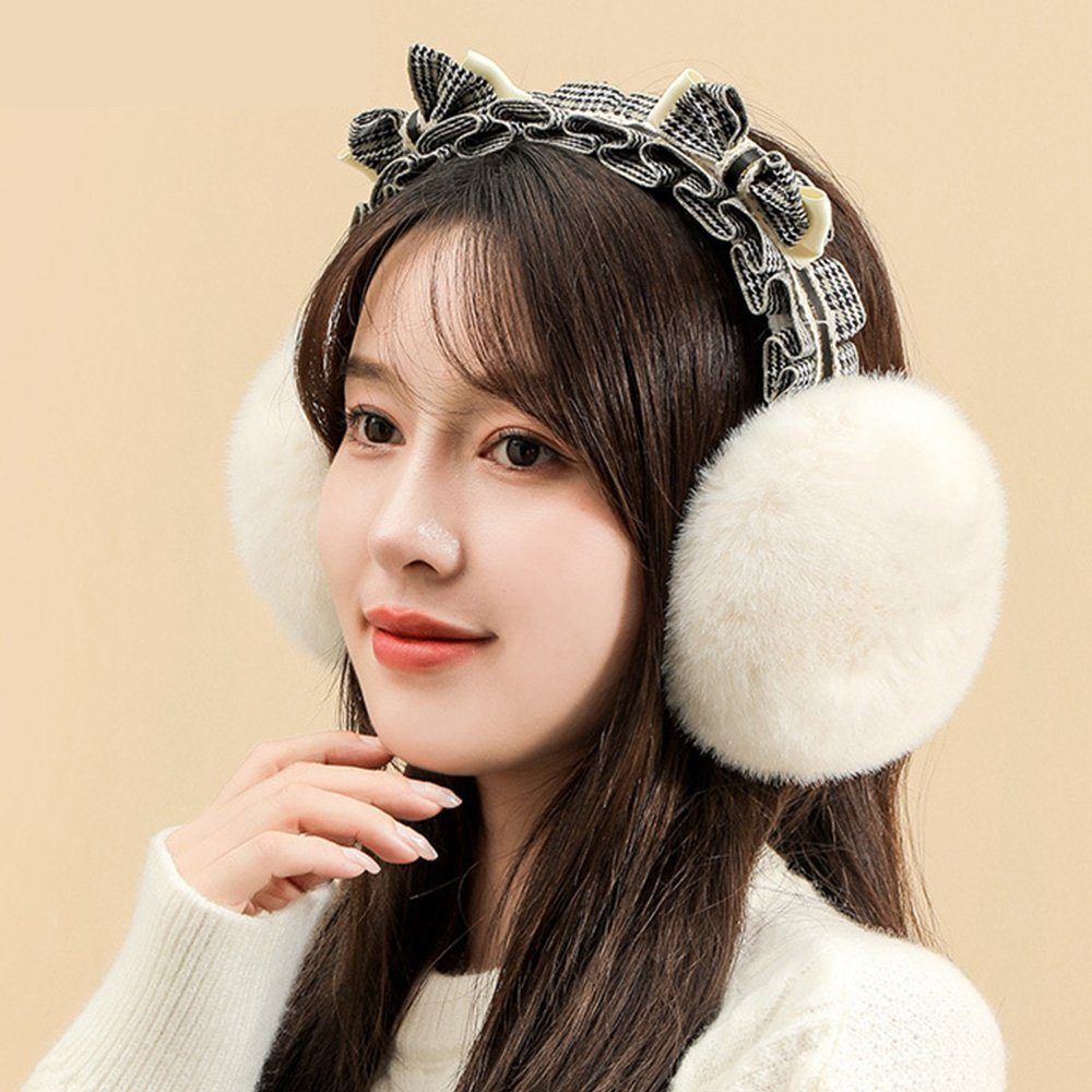 aikidio Ohrenwärmer Faltbare Hahnentritt Plüsch-Ohrenwärmer Damen (1-St) (1-St) Warme Weiche Ohrenschutz Outdoor Faux Fur Earmuffs