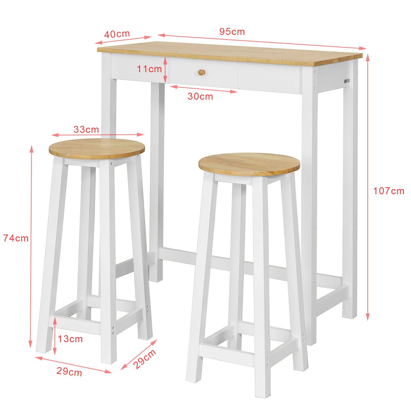 SoBuy Bartisch FWT50, 3-teilig Stehtisch mit 3 Haken Bistrotisch mit 2 Hockern