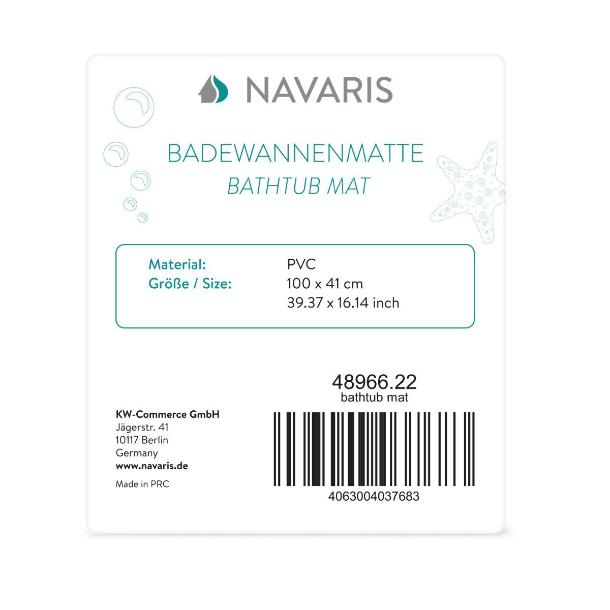 Badematte Navaris, Badewannenmatte Badewanneneinlage Antirutschmatte - 100x41cm Rutschmatte für die Wanne - rutschfeste Duschmatte mit 191 Saugnäpfen