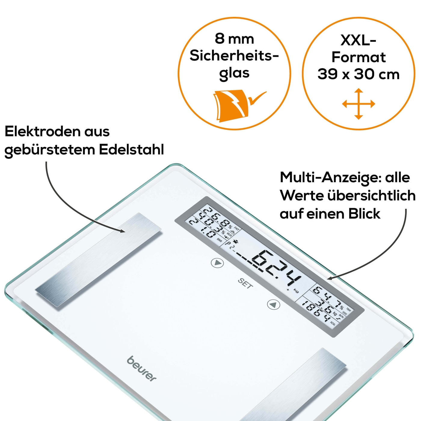 Beurer Diagnosewaage BG 51 XXL-Diagnosewaage mit BMI Ganzkörperanalyse - bis 200 kg