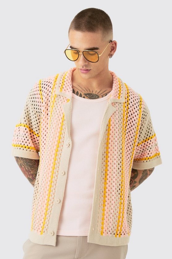 Kastiges gestreiftes Oversize Hemd in Orange