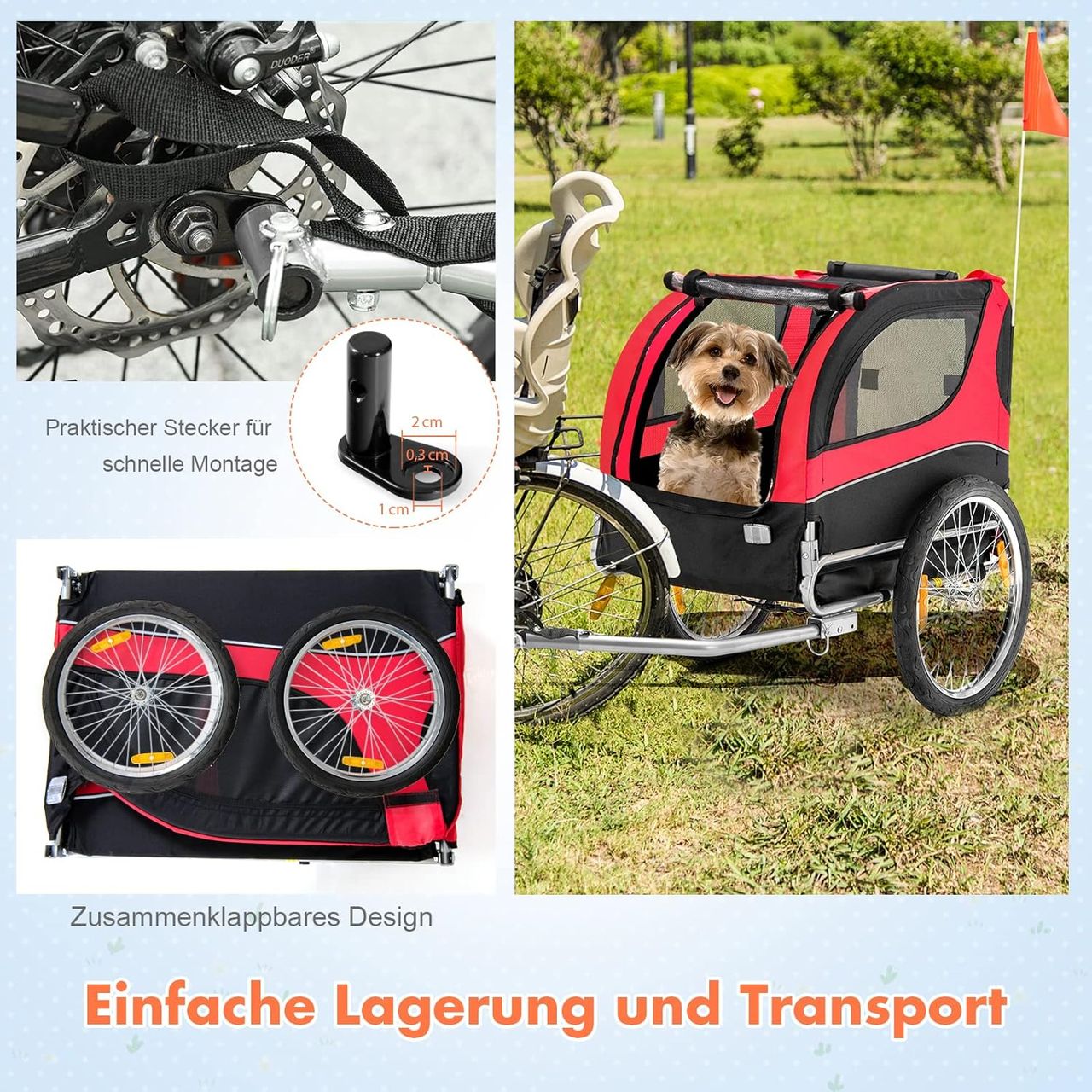 Costway Hundeanhänger für Fahrrad, bis 40 kg belastbar